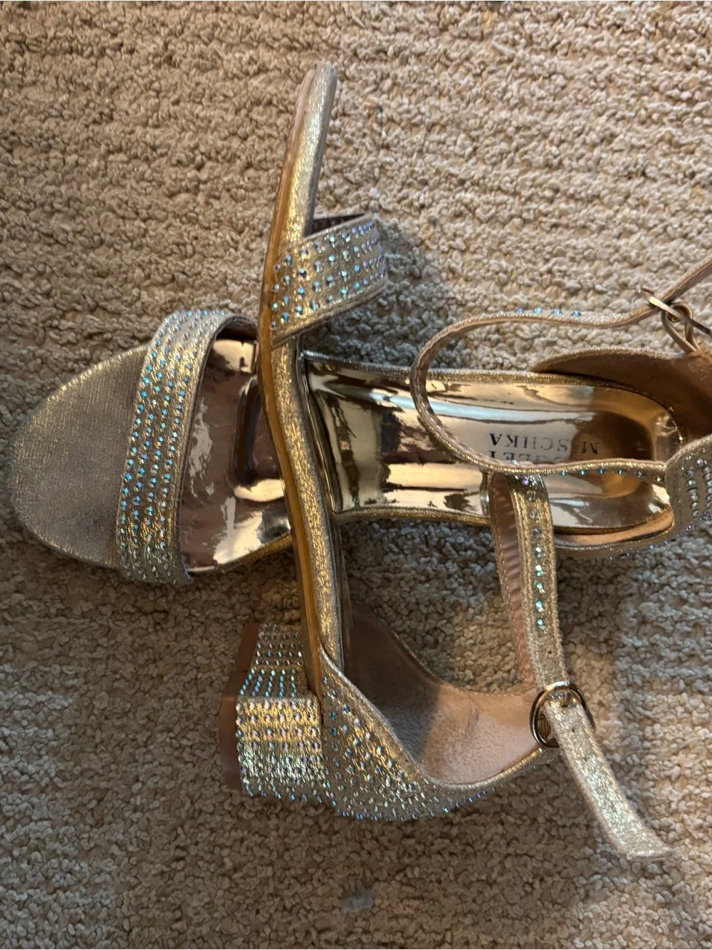 Badgley Mishka Gold Crystal Ankle-Strap Dress Sandals Kids Size 2